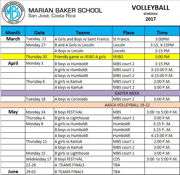 Volleyball Schedule - Marian Baker School Costa Rica IB - International ...