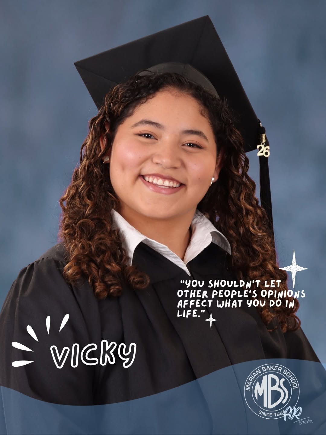 Vicky, Marian Baker School Class of 2026 graduate, in cap and gown